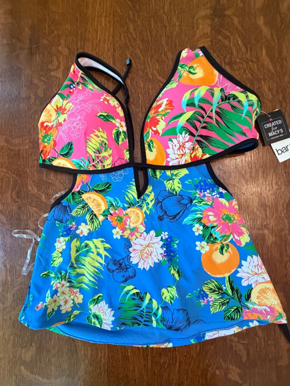 NWT Bar III Summer Spritz Tropical Cutout Tankini Top Size Medium